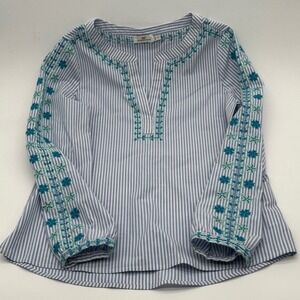 Vineyard Vines Savannah Pop Over Embroidered Tunic Top Blue Women's Size Small